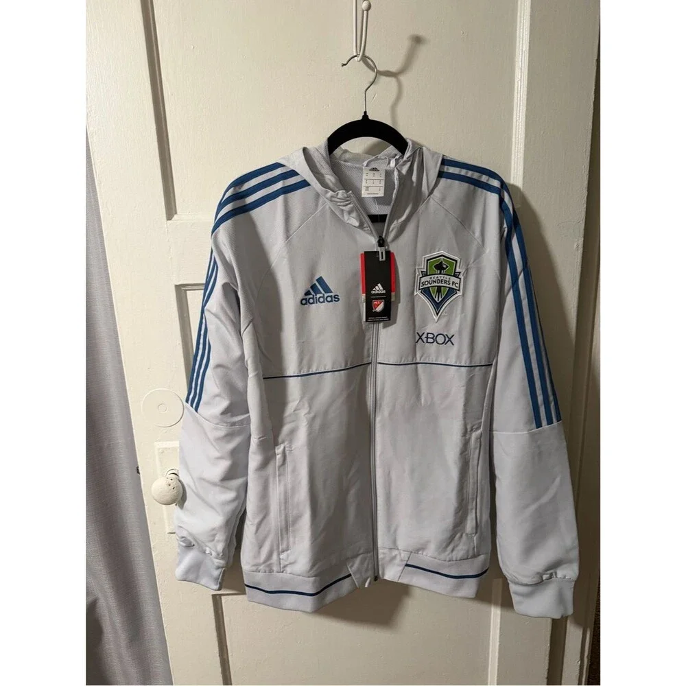 NWT adidas Seattle Sounders FC Retro Travel Jacket Gray Blue Men's Medium